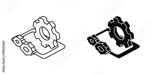 Isometric illustration of mechanical gear systems with different visual styles