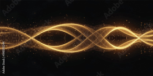 Abstract golden intertwined waves with particles on black background abstract particle background ethereal futuristic illustration illusion infinite movement seamless template transparent