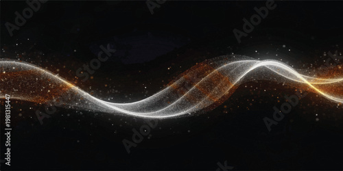 Abstract white and gold light waves with orange particles abstract particle background ethereal futuristic illustration illusion infinite movement seamless template transparent