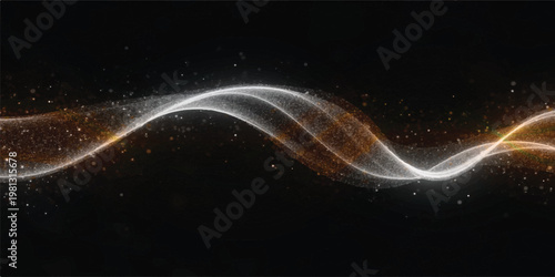 Abstract glowing waves in white and gold with scattered particles abstract particle background ethereal futuristic illustration illusion infinite movement seamless template transparent