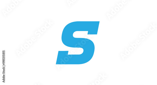 A vibrant light blue capital letter s is prominently displayed on a clean white background