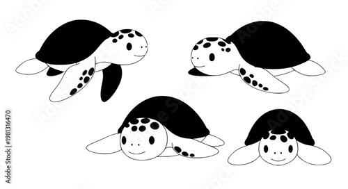 Minimal green sea turtle cartoon vector illustration EPS10 isolated