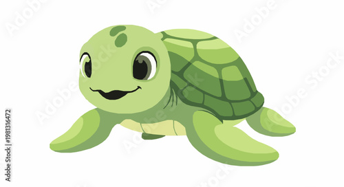 Stylized cute green baby sea turtle flat vector EPS10 isolated on white
