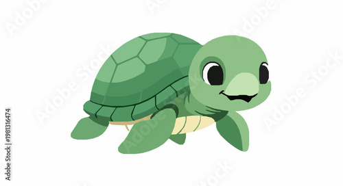 Cartoon green baby sea turtle flat vector illustration marine animal EPS10 isolated on white