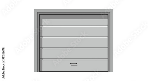 A digital rendering showcases a closed light gray garage door with horizontal paneling