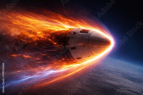 Dramatic Rocket Launch with Fiery Thrusters and Orbital Entry: Spacecraft Technology in Motion for Future Space Exploration