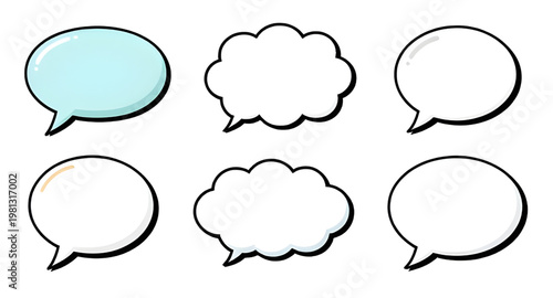 blank speech bubbles, chat bubble set, comic dialogue balloons, conversation bubble icons, text message bubbles, communication design elements, speech balloon collection, empty chat icons, cartoon spe