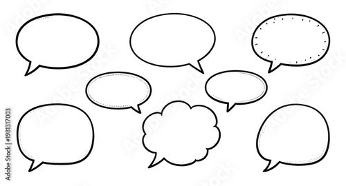 blank speech bubbles, chat bubble set, comic dialogue balloons, conversation bubble icons, text message bubbles, communication design elements, speech balloon collection, empty chat icons, cartoon spe