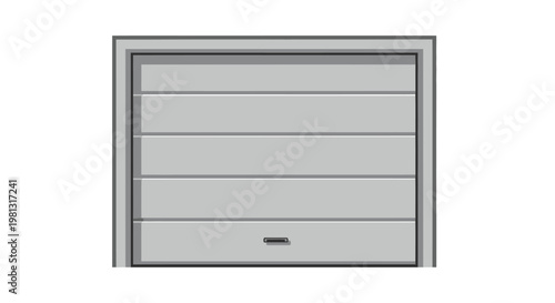 A digitally rendered image showcasing a closed light gray garage door with paneling