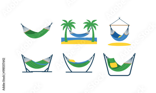 Various styles of hammocks in different settings and designs for relaxation