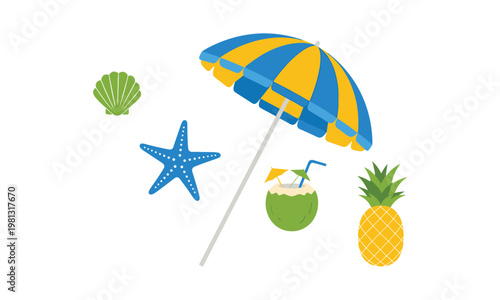 Relaxing beach scene with tropical elements and refreshing drinks