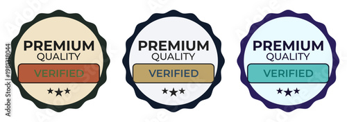 Premium quality verified badge set with scalloped circle design for certification and retail marketing