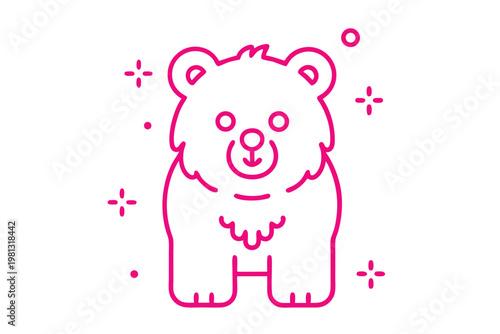 Playful Simple Line Art Cartoon Illustration of a Fluffy Pet Dog or Puppy, Happy and Friendly.
