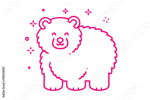 Fun Simple Line Art Cartoon Illustration of a Soft Fluffy Pom-Pom Ball, Craft and Play.