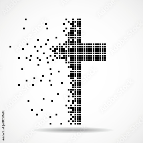 Abstract cross of pixeles. Christian Symbol. Vector logo