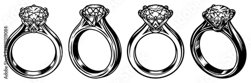 Elegant diamond engagement rings set, luxury jewelry for wedding and proposal, vintage engraving style