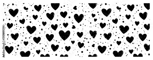 Romantic heart pattern background, hand drawn black hearts texture for Valentine's Day or wedding design
