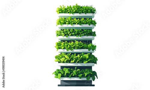 Vertical Farming Tower Icon – Urban Agriculture Hydroponic Farming Illustration