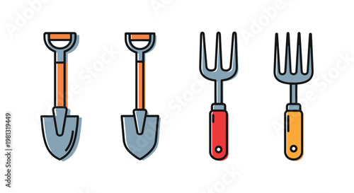 Garden Spade Fork Line art abstract minimal shapes illustration