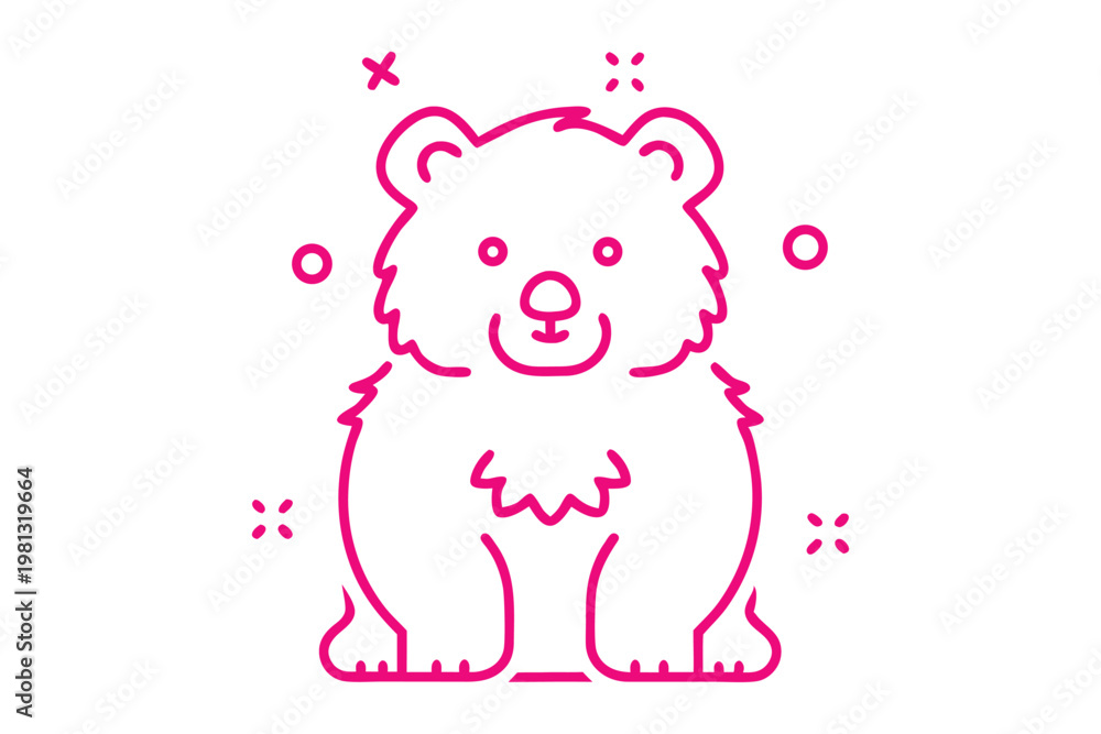 Fototapeta premium Simple line art cartoon illustration of a fluffy alpaca standing sideways in a field