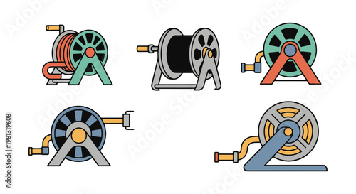 Garden Hose Reel Line art modern color pattern vector
