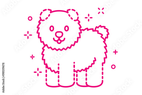 Simple line art cartoon illustration of a fluffy teddy bear sitting in a nursery room