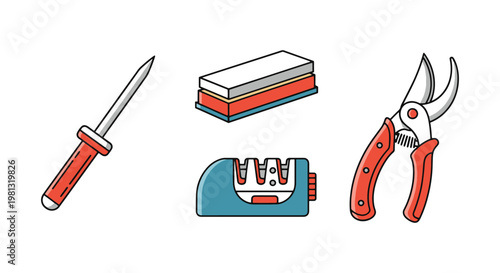 Garden Knife Sharpener Line minimal abstract color design vector