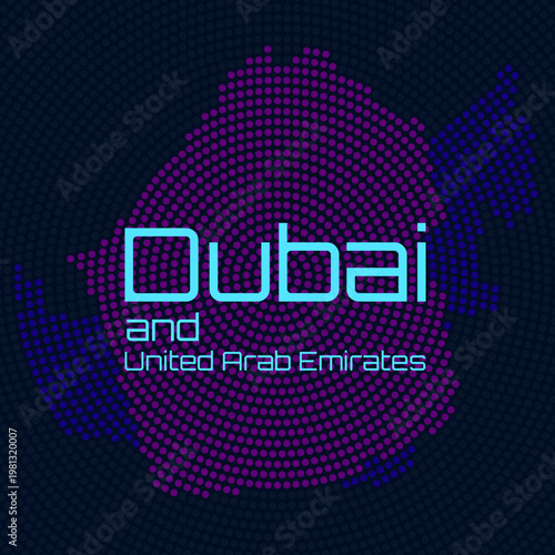 Dubai and United Arab Emirates map of radial dots, halftone concept. Vector illustration