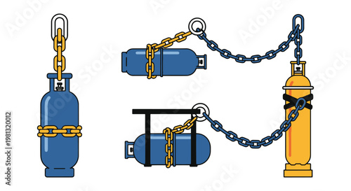 Gas cylinder chain Line art simple shapes illustration