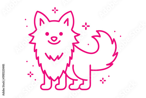 Minimalist Line Art Cartoon of a Fluffy Animal Standing with a Gentle Smile