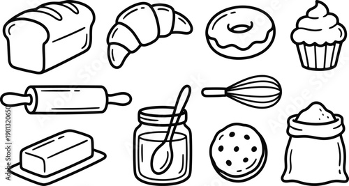 Charming sketch of baking delights a collection of pastries tools and ingredients