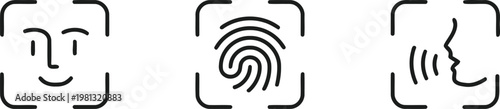 Biometric authentication icons face fingerprint and iris recognition for security systems