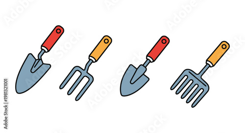 Garden Planting Tool Line art clean abstract color shapes