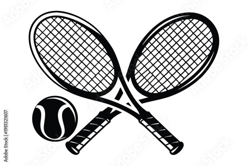Tennis Racket and Ball Icon in Minimalist Line Art Style for Sports Branding