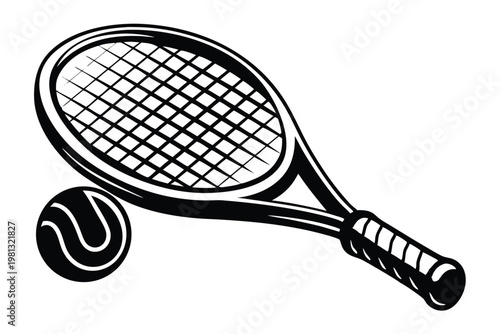 Modern Tennis Racket and Ball Icon Vector for Athletic Club and Fitness Logo