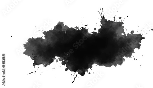 A striking dark ink blot is displayed, a versatile design element, perfect for conveying moods and concepts in designs.