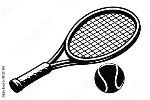 Flat Design Tennis Racket and Ball Icon for Sports Apps and Websites