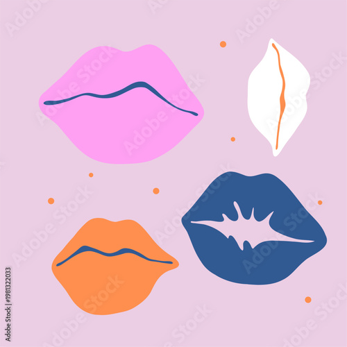 Abstract Pastel Lips Shapes, Minimal Female Mouth Illustration in Trendy Colors