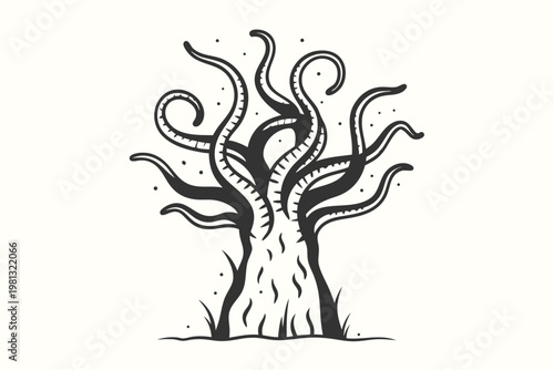 Dark Sci-Fi Tentacle Monster Silhouette for Fantasy and Thriller Themes