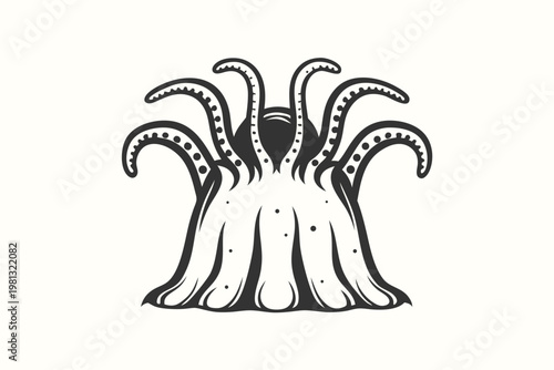 Vector Tentacle Alien Creature Silhouette for Futuristic Horror Graphics
