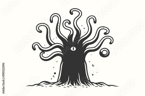 Ominous Tentacled Alien Monster Silhouette for Horror and Sci-Fi Art