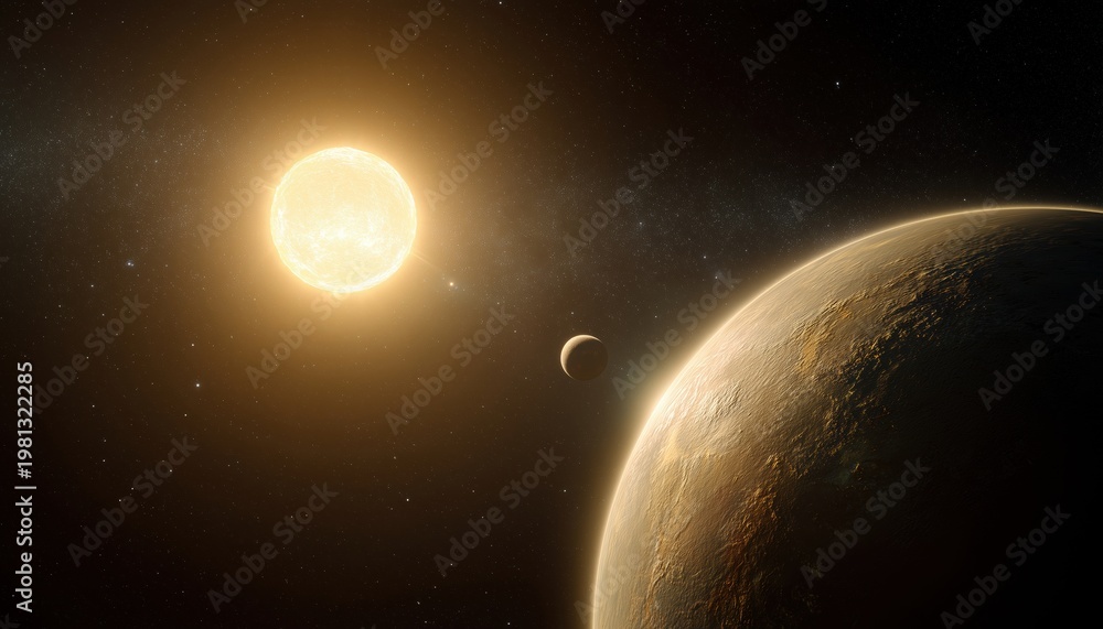 Naklejka premium Exoplanet Orbiting Yellow Dwarf: A Sun-Like Star Hosts Terrestrial Planet In Close Proximity To The Sun