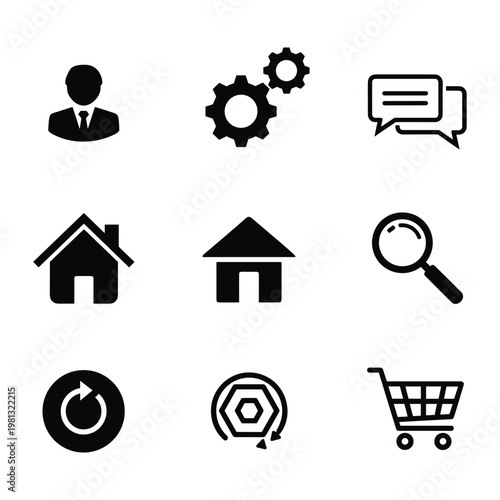 Collection of essential business and web interface navigation icons set