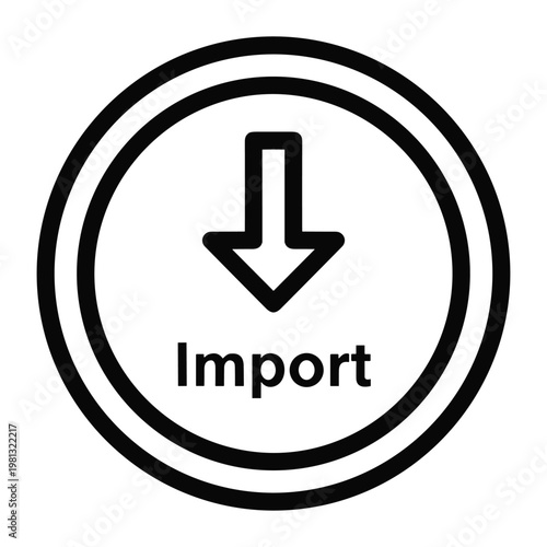 Professional import button icon with circle and downward pointing arrow