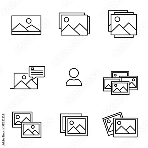 Collection of photo gallery and image album management vector icons