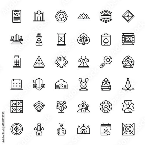 Set of thirty professional geometric line icons for creative projects
