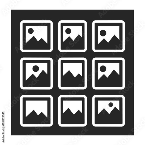 Nine image grid layout icon for professional photography portfolio site