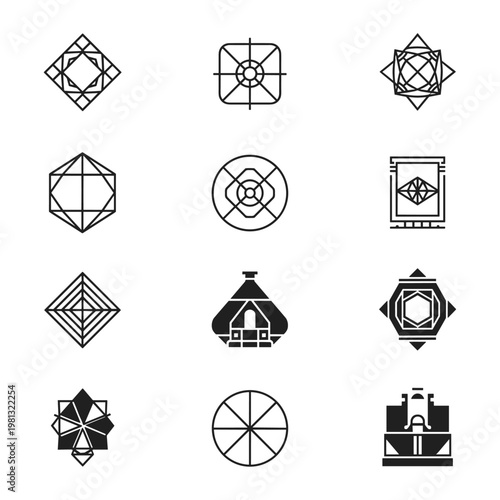 Abstract geometric line art icons set for modern interface design