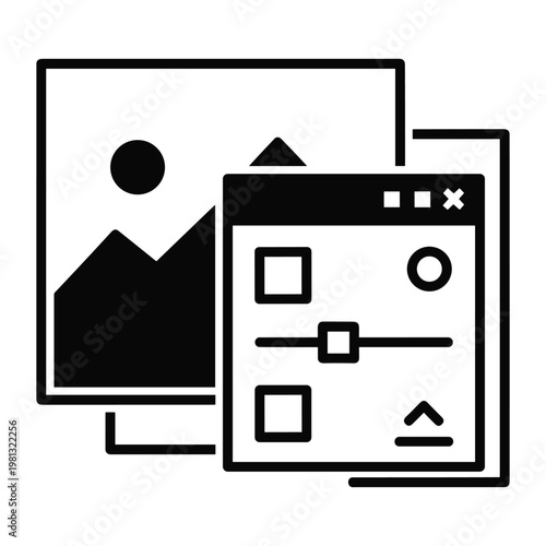 Image editing window icon with slider for professional photo tools