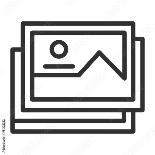 Outlined stack of image files icon for minimalist user interface design